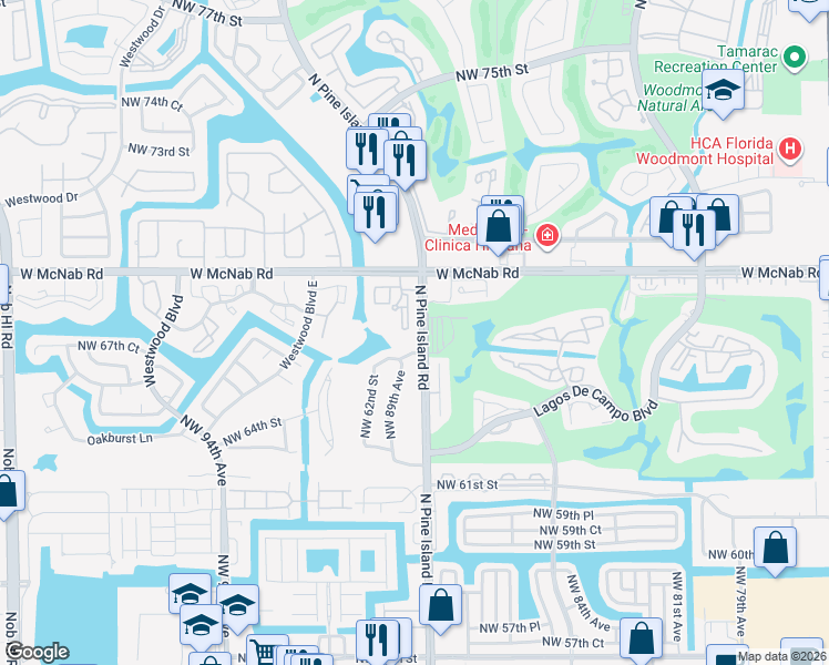 map of restaurants, bars, coffee shops, grocery stores, and more near 8826 West McNab Road in Tamarac