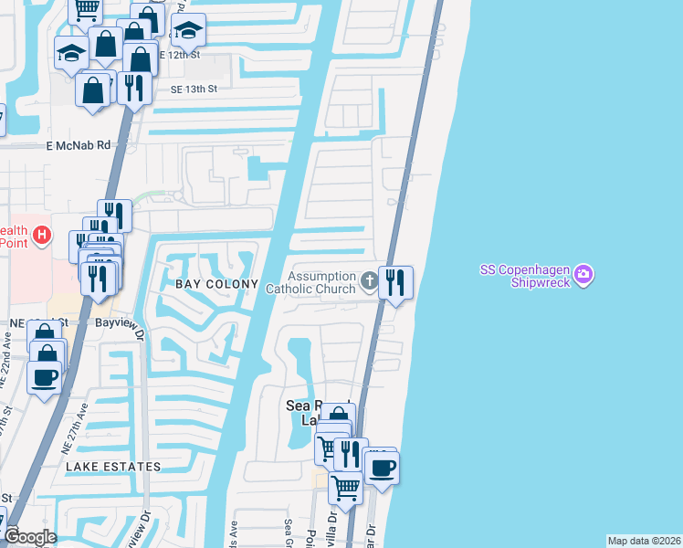 map of restaurants, bars, coffee shops, grocery stores, and more near 1960 Coral Reef Drive in Pompano Beach