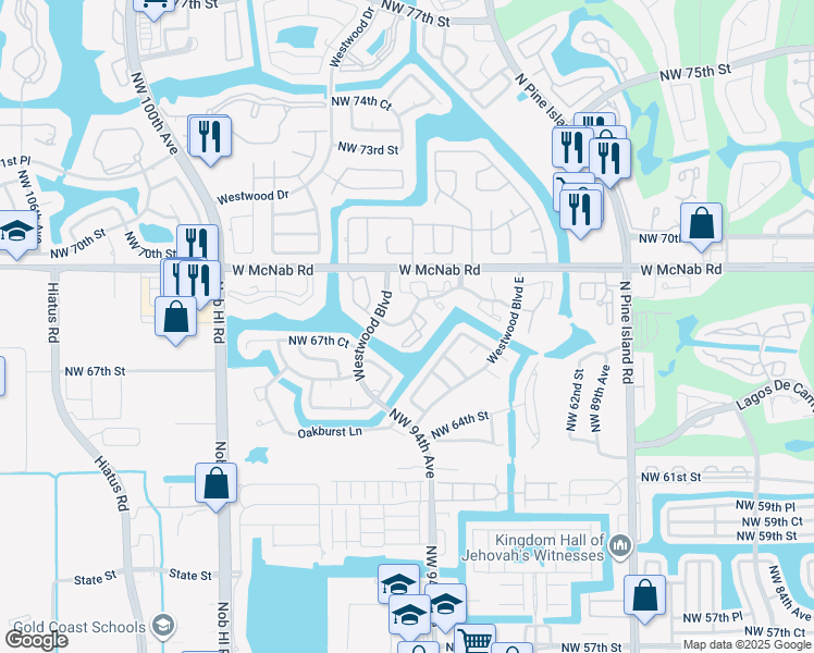 map of restaurants, bars, coffee shops, grocery stores, and more near 9330 Lime Bay Boulevard in Tamarac