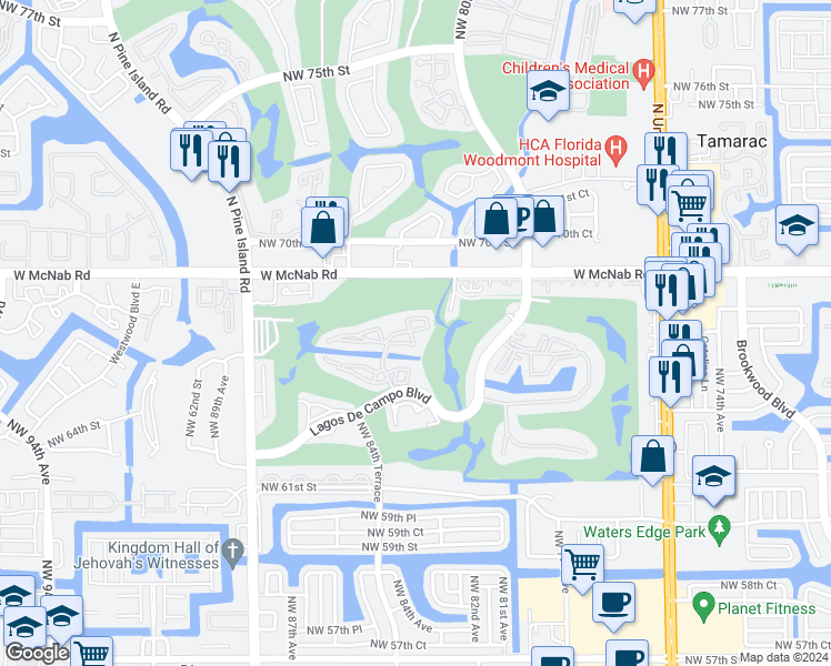 map of restaurants, bars, coffee shops, grocery stores, and more near in Tamarac