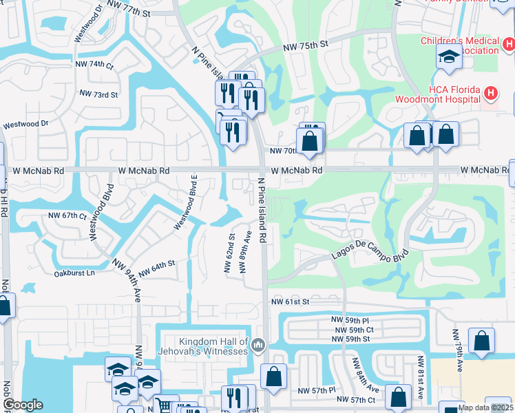 map of restaurants, bars, coffee shops, grocery stores, and more near 8826 West McNab Road in Tamarac