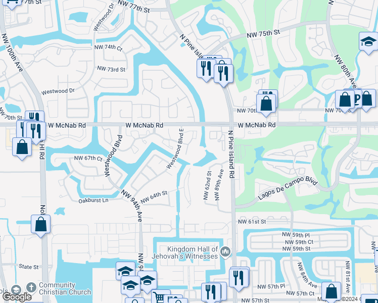 map of restaurants, bars, coffee shops, grocery stores, and more near 9101 Lime Bay Boulevard in Tamarac