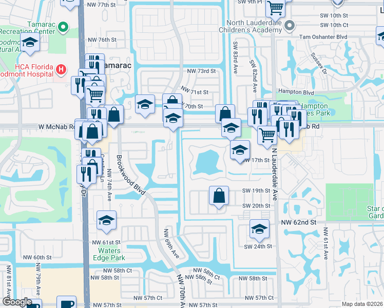 map of restaurants, bars, coffee shops, grocery stores, and more near 1632 South Coral Terrace in North Lauderdale
