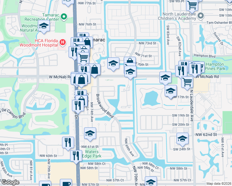 map of restaurants, bars, coffee shops, grocery stores, and more near 6604 Northwest 71st Avenue in Pompano Beach