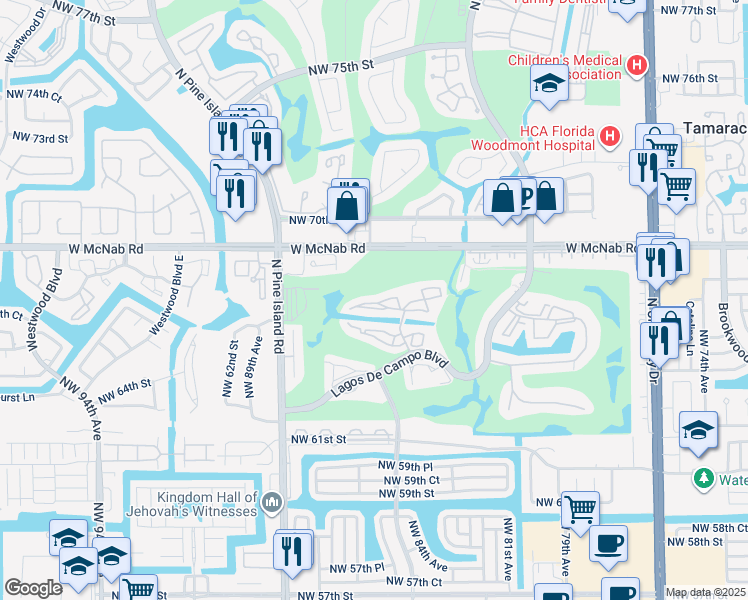 map of restaurants, bars, coffee shops, grocery stores, and more near 8380 Sands Point Boulevard in Tamarac
