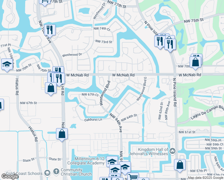 map of restaurants, bars, coffee shops, grocery stores, and more near 9330 Lime Bay Boulevard in Tamarac