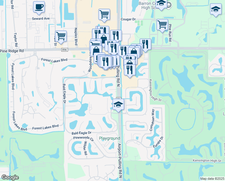map of restaurants, bars, coffee shops, grocery stores, and more near 1850 Bald Eagle Drive in Naples
