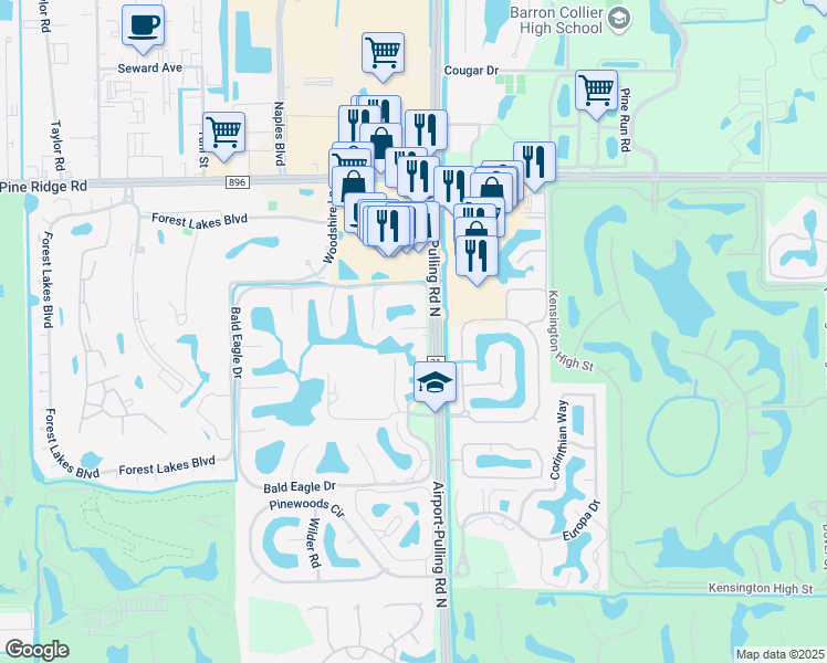 map of restaurants, bars, coffee shops, grocery stores, and more near 426 Meadowlark Lane in Naples