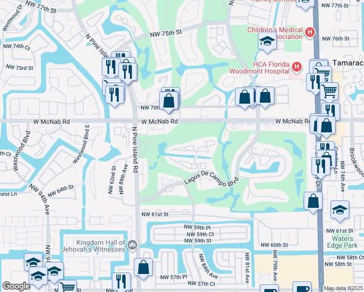 map of restaurants, bars, coffee shops, grocery stores, and more near 8380 Sands Point Boulevard in Tamarac