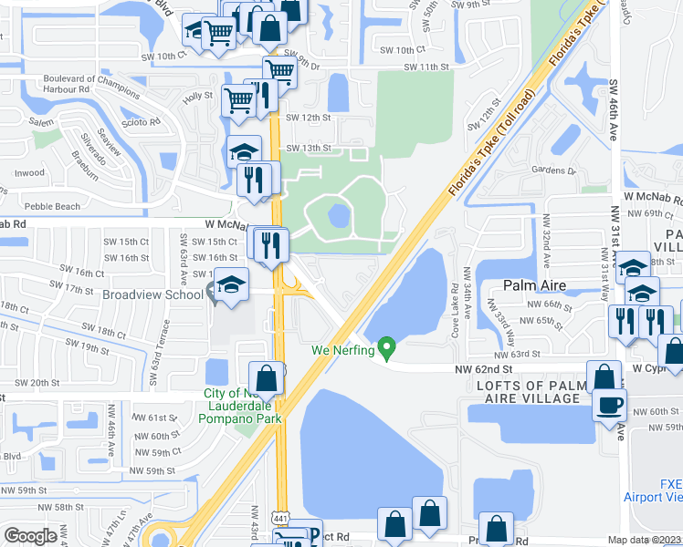 map of restaurants, bars, coffee shops, grocery stores, and more near 5759 West McNab Road in North Lauderdale