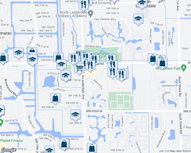 map of restaurants, bars, coffee shops, grocery stores, and more near 1609 Belmont Lane in North Lauderdale