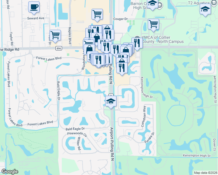 map of restaurants, bars, coffee shops, grocery stores, and more near 5034 Rustic Oaks Circle in Naples