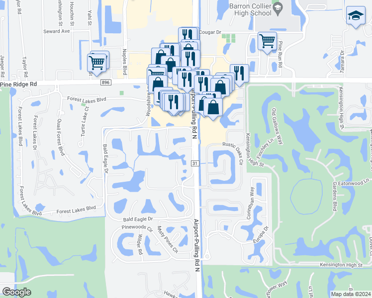 map of restaurants, bars, coffee shops, grocery stores, and more near 426 Meadowlark Lane in Naples