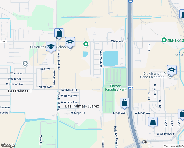 map of restaurants, bars, coffee shops, grocery stores, and more near 3041 Vista Verde Cir in Harlingen