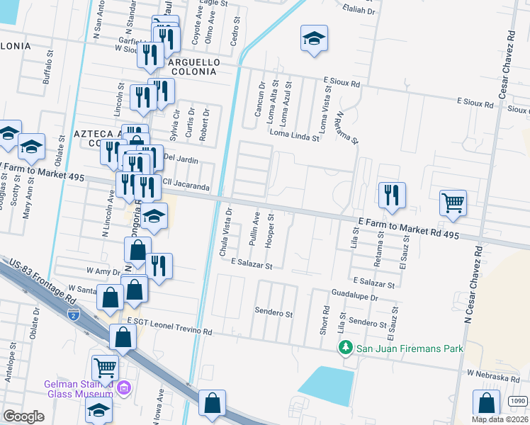 map of restaurants, bars, coffee shops, grocery stores, and more near 1611 Pullin Avenue in San Juan