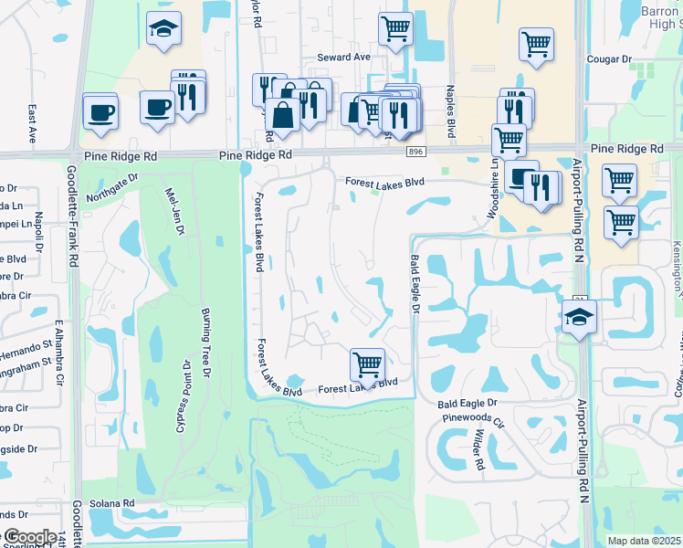 map of restaurants, bars, coffee shops, grocery stores, and more near 320 Quail Forest Boulevard in Naples