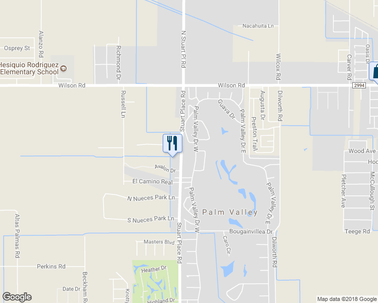 map of restaurants, bars, coffee shops, grocery stores, and more near 1500 Palm Valley Drive West in Harlingen