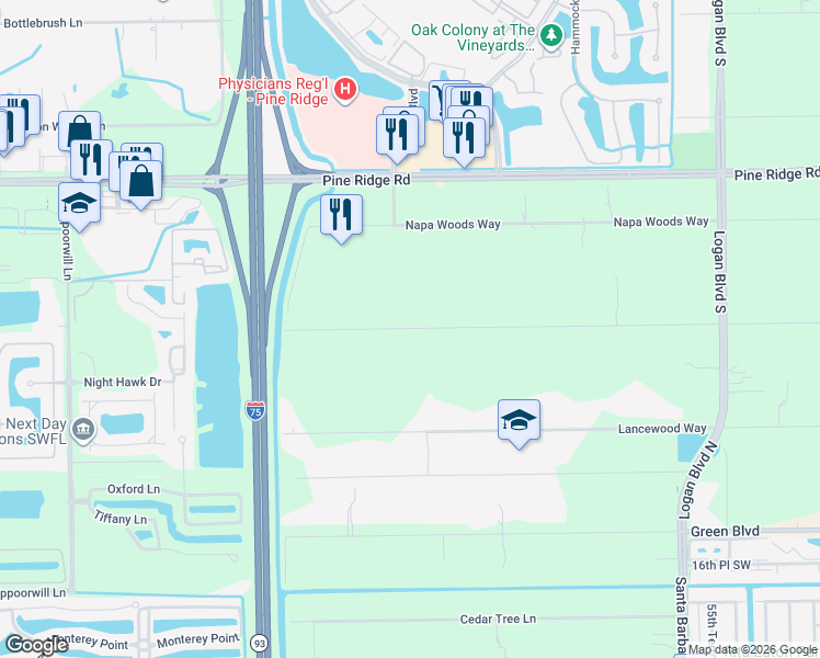 map of restaurants, bars, coffee shops, grocery stores, and more near 6115 Dogwood Way in Naples