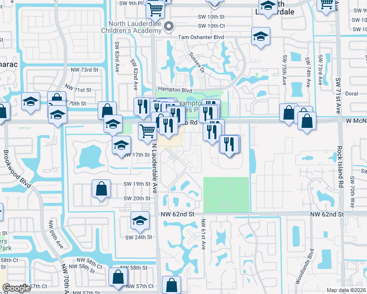 map of restaurants, bars, coffee shops, grocery stores, and more near 100 Belmont Lane in North Lauderdale