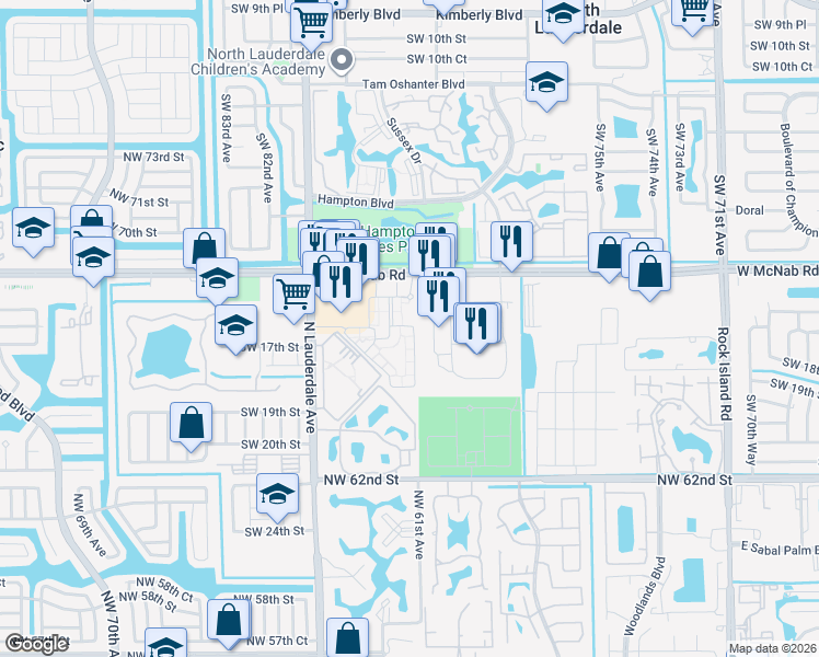 map of restaurants, bars, coffee shops, grocery stores, and more near 7954 West McNab Road in North Lauderdale