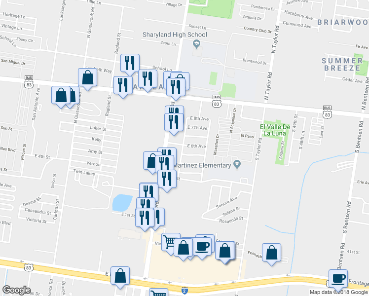 map of restaurants, bars, coffee shops, grocery stores, and more near 2420 East 6th Avenue in Mission