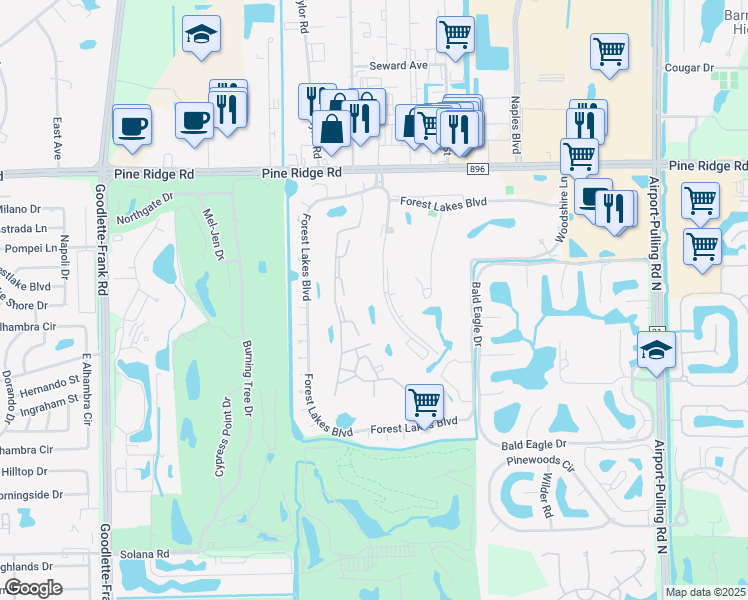 map of restaurants, bars, coffee shops, grocery stores, and more near 279 Quail Forest Boulevard in Naples