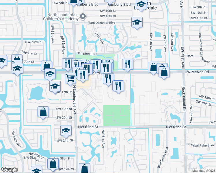 map of restaurants, bars, coffee shops, grocery stores, and more near 7954 West McNab Road in North Lauderdale