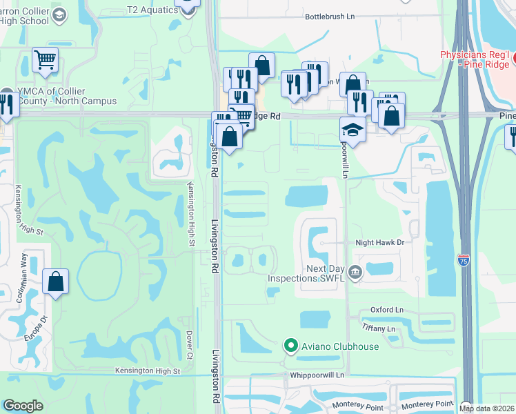 map of restaurants, bars, coffee shops, grocery stores, and more near 12902 Brynwood Preserve Lane in Naples