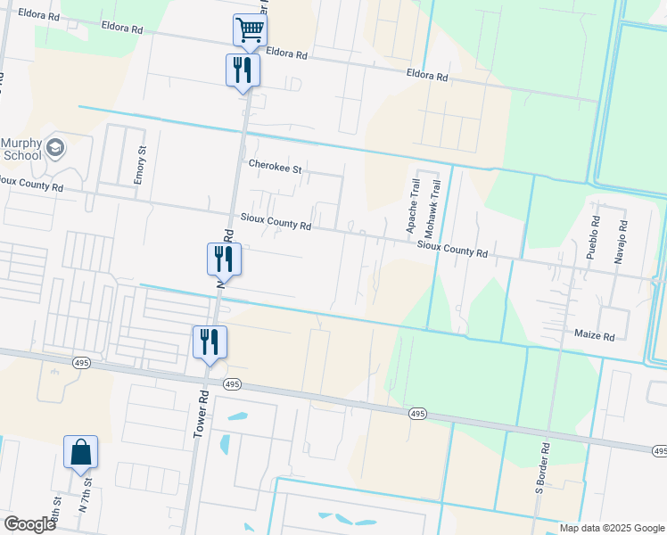 map of restaurants, bars, coffee shops, grocery stores, and more near 1125 Broken Arrow Drive in Alamo