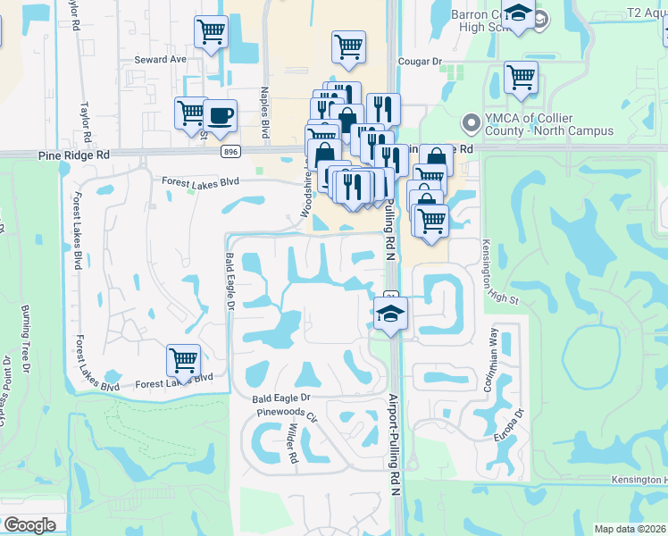 map of restaurants, bars, coffee shops, grocery stores, and more near 1649 Spoonbill Lane in Naples