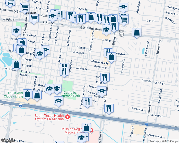 map of restaurants, bars, coffee shops, grocery stores, and more near 1204 Sonora Street in Mission