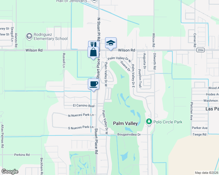 map of restaurants, bars, coffee shops, grocery stores, and more near 7 Los Amigos Drive in Palm Valley