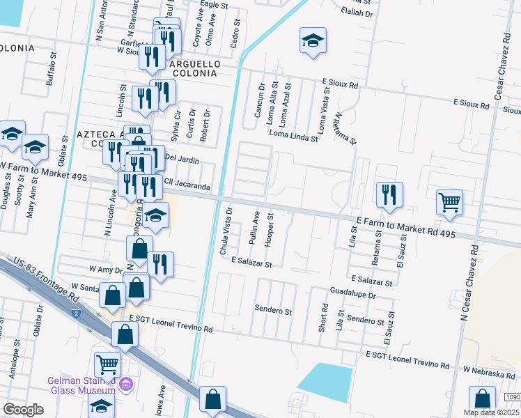 map of restaurants, bars, coffee shops, grocery stores, and more near 1611 Pullin Ave in San Juan