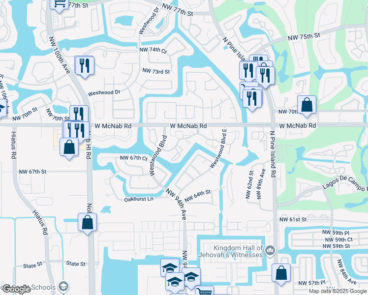 map of restaurants, bars, coffee shops, grocery stores, and more near 9330 Lime Bay Boulevard in Tamarac