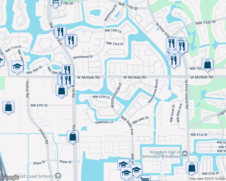 map of restaurants, bars, coffee shops, grocery stores, and more near 9473 West McNab Road in Tamarac