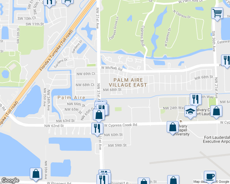 map of restaurants, bars, coffee shops, grocery stores, and more near 6728 Northwest 29th Way in Fort Lauderdale