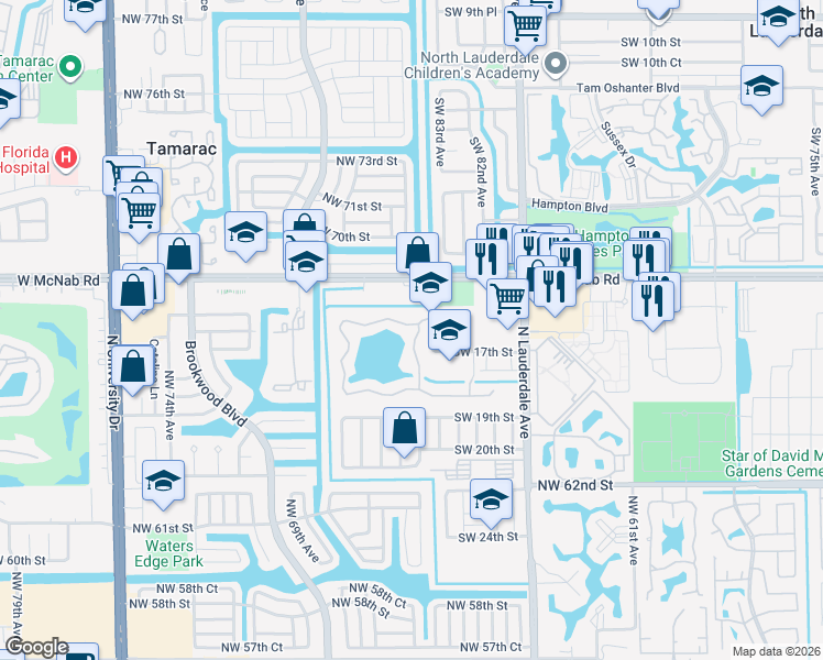 map of restaurants, bars, coffee shops, grocery stores, and more near 8300 North Coral Circle in North Lauderdale
