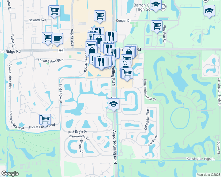 map of restaurants, bars, coffee shops, grocery stores, and more near 426 Meadowlark Lane in Naples