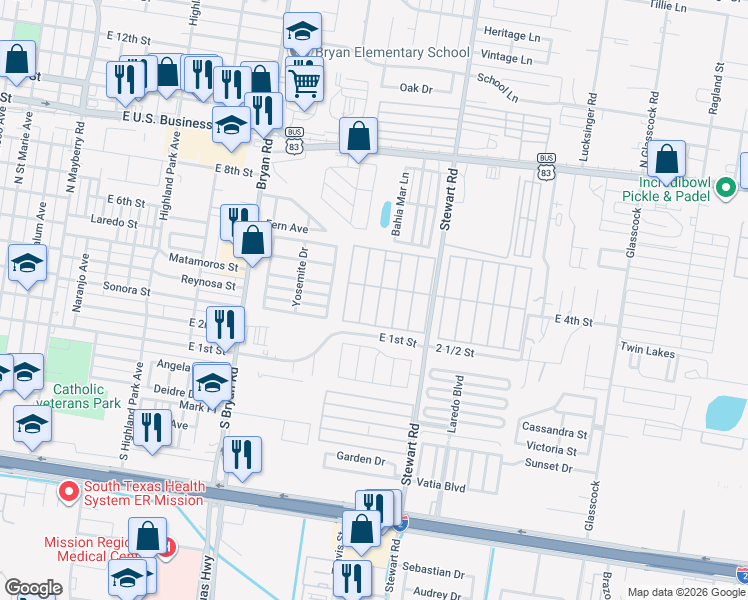 map of restaurants, bars, coffee shops, grocery stores, and more near 412 Saturn St in Mission