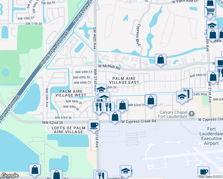 map of restaurants, bars, coffee shops, grocery stores, and more near 6728 Northwest 29th Way in Fort Lauderdale