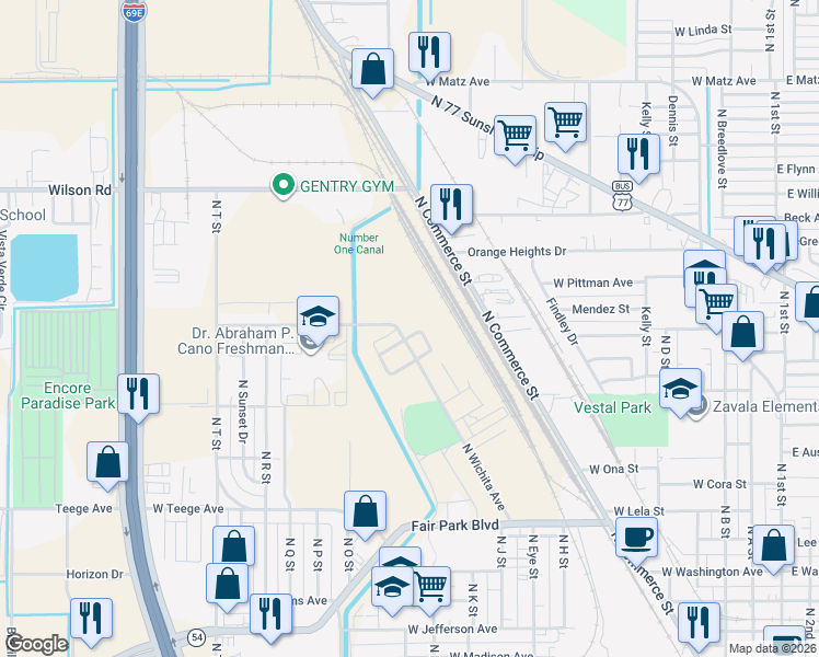 map of restaurants, bars, coffee shops, grocery stores, and more near 1202 West New Orleans Avenue in Harlingen