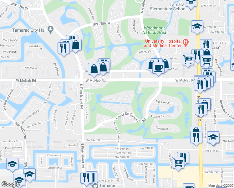 map of restaurants, bars, coffee shops, grocery stores, and more near 8390 Sands Point Boulevard in Pompano Beach