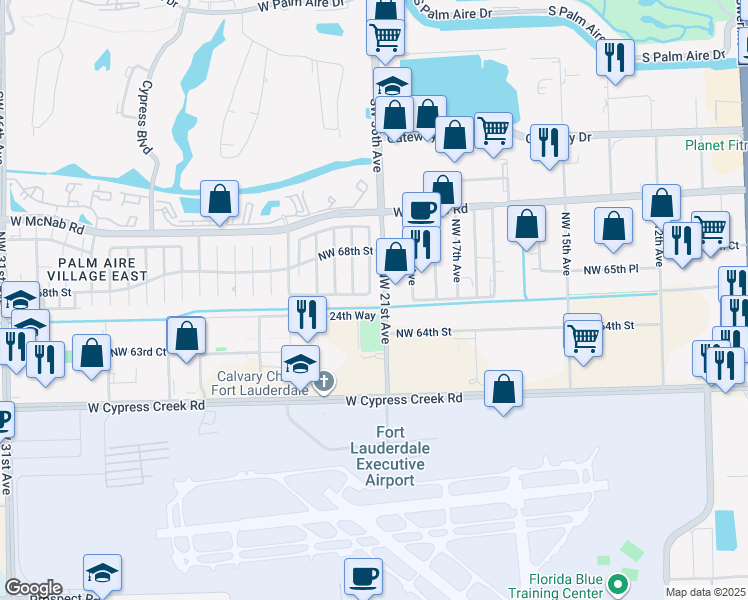map of restaurants, bars, coffee shops, grocery stores, and more near 2100 Northwest 67th Court in Fort Lauderdale