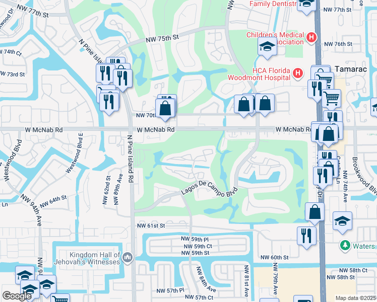 map of restaurants, bars, coffee shops, grocery stores, and more near 8390 Sands Point Boulevard in Tamarac