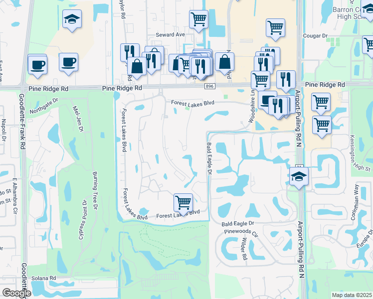 map of restaurants, bars, coffee shops, grocery stores, and more near 180 Turtle Lake Court in Naples