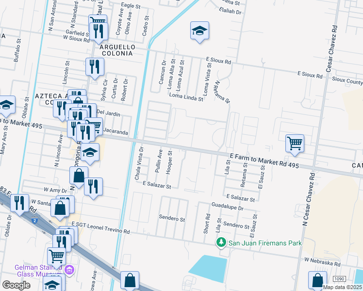 map of restaurants, bars, coffee shops, grocery stores, and more near 513 Texas 495 in San Juan