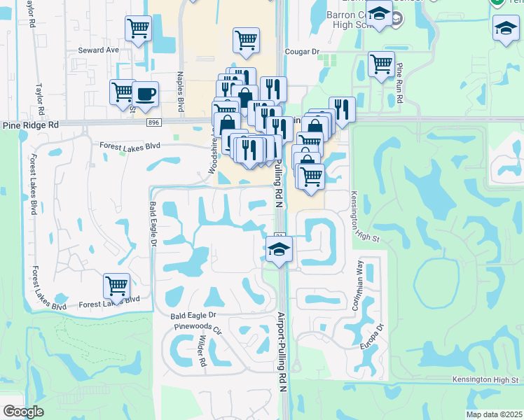 map of restaurants, bars, coffee shops, grocery stores, and more near 426 Meadowlark Lane in Naples