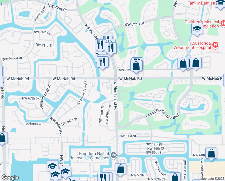 map of restaurants, bars, coffee shops, grocery stores, and more near 8826 West McNab Road in Tamarac