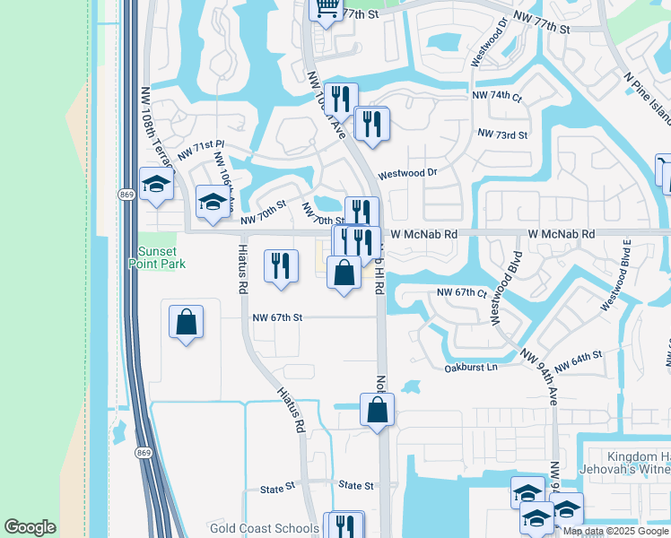 map of restaurants, bars, coffee shops, grocery stores, and more near 10046 West McNab Road in Tamarac