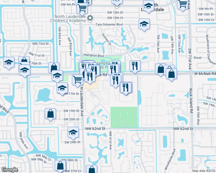 map of restaurants, bars, coffee shops, grocery stores, and more near 7954 West McNab Road in North Lauderdale